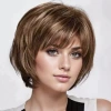 Short straight hair wigs for foreign trade, short brown fashionable European and American chemical fiber hair covers in stock and wholesale, short curly hair details Picture